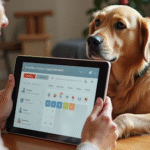 Veterinária atendendo cachorro