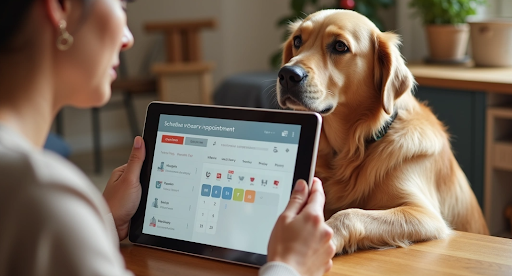 Veterinária atendendo cachorro