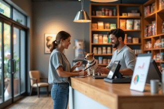 Homem fazendo atendimento em pet shop