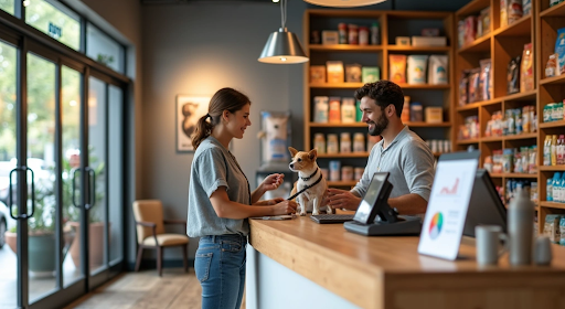 Homem fazendo atendimento em pet shop